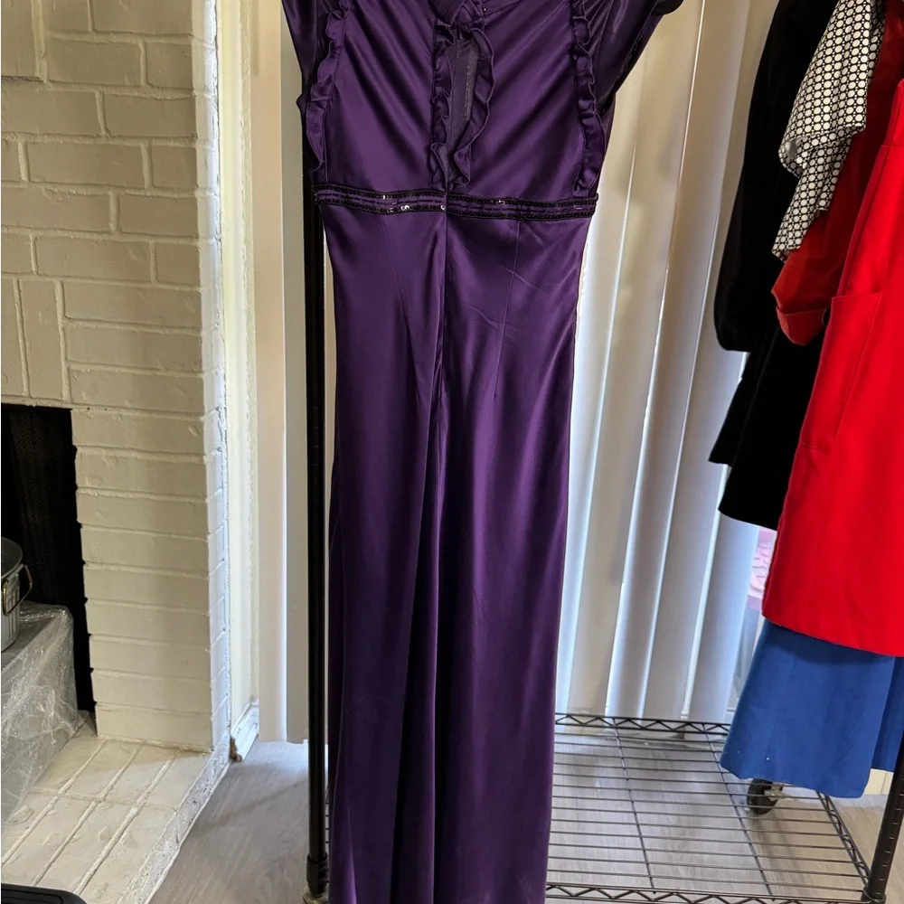 Aidan Mattox Gown Purple Silk beaded  0-2 - Picture 3 of 5